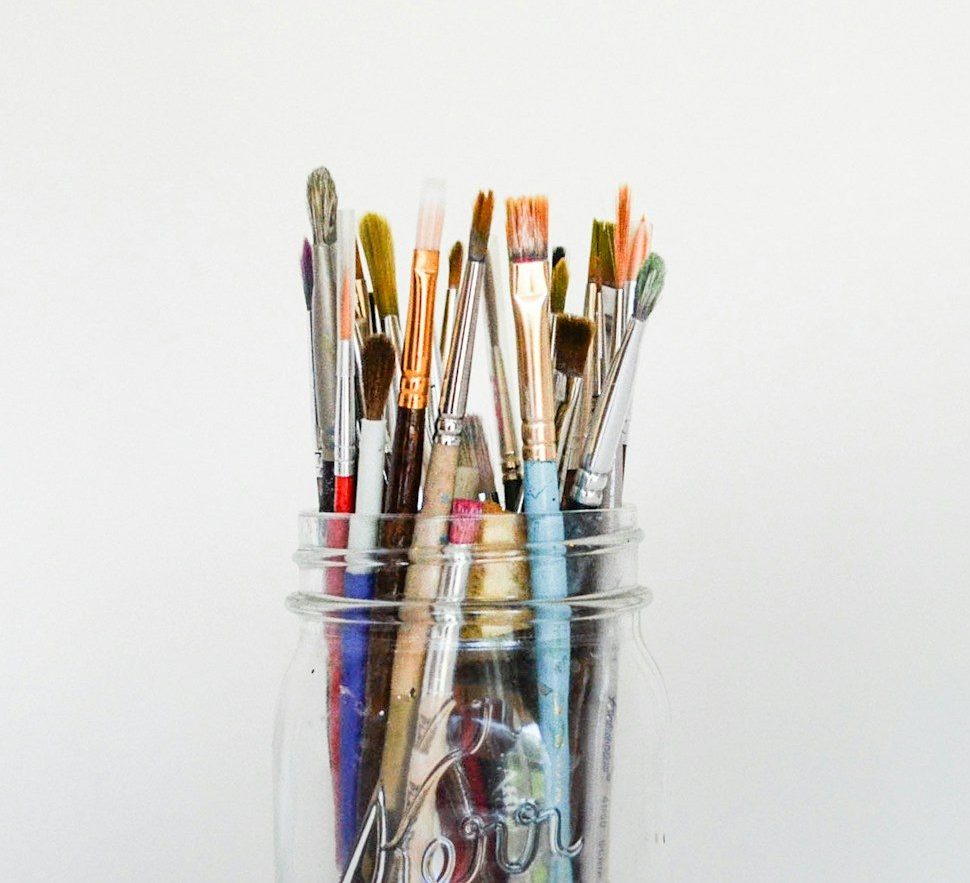 mason jar of paintbrush lot